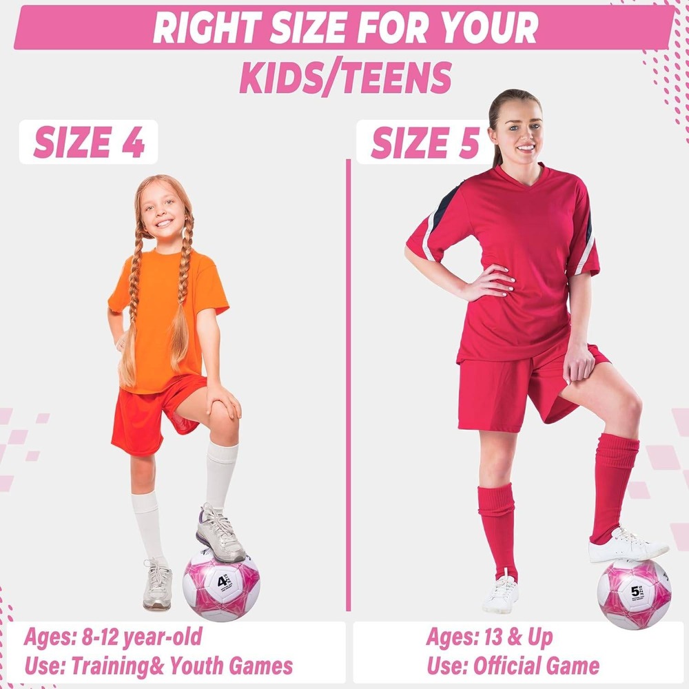 Pink and White Size 4 Soccer Ball with Pump and Needles‎ 32 Panel Youth Training - Picture 2 of 6